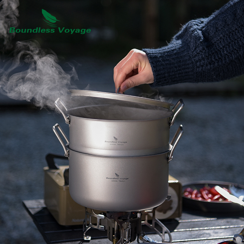 Mess Kit Titanium - Boundless Voyage Titanium Steam Pot Compact