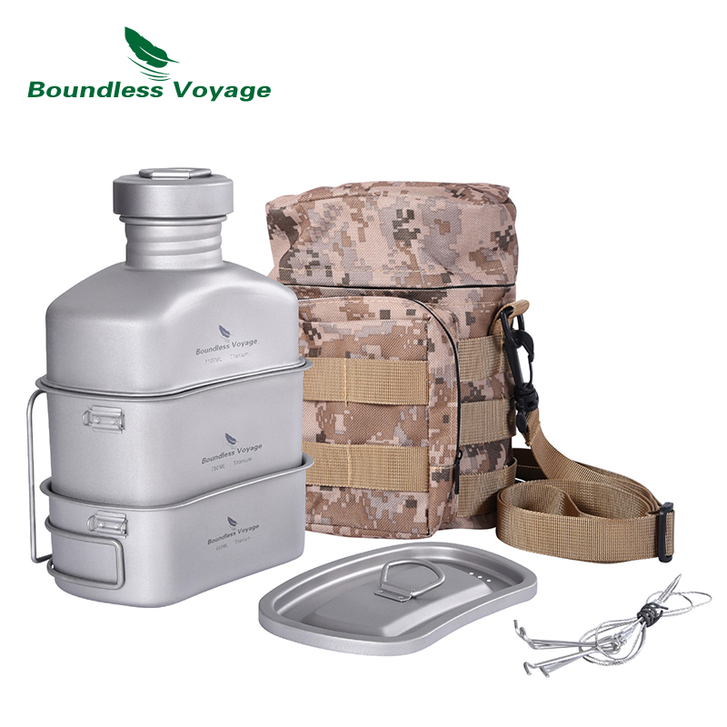 Mess Kit Titanium - Boundless Voyage Outdoor Military Canteen Bottle