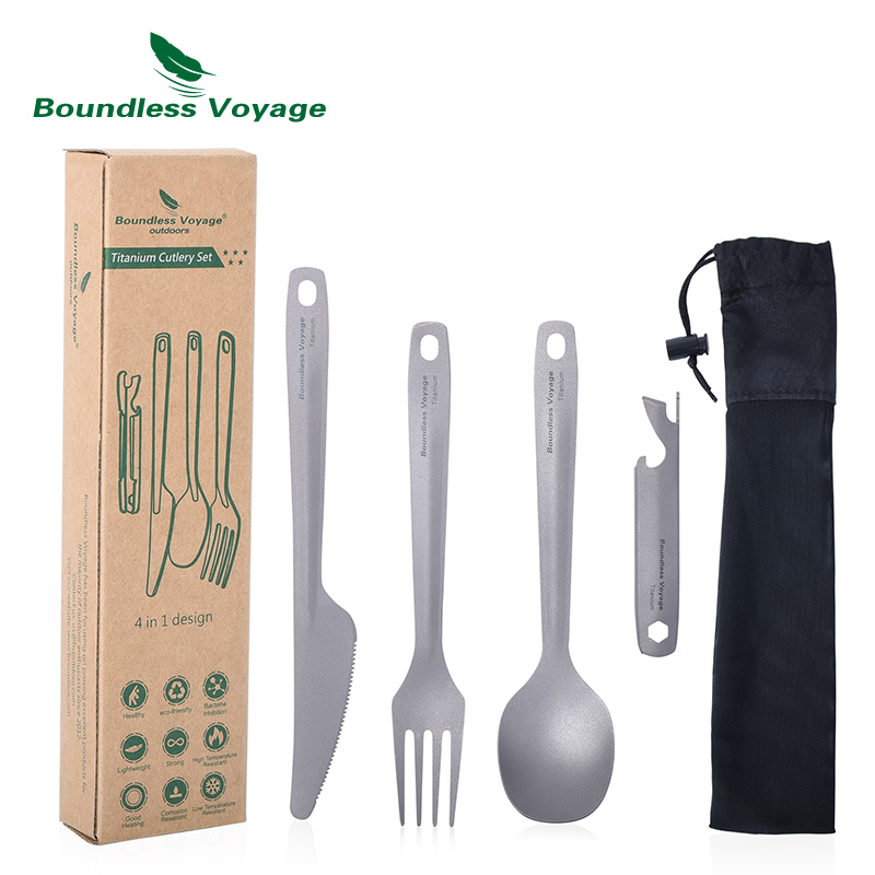 Mess Kit Titanium - Boundless Voyage Utility Cutlery Set 4-Pieces