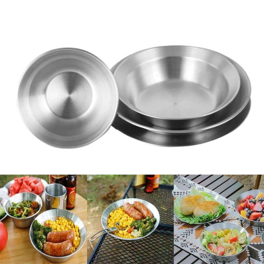 Camping Cooking Dishes - Stainless Steel Dinnerware Set Outdoor Plates