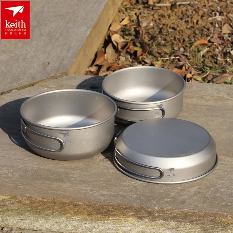 Camping Cooking Bowl - Keith 3PCS Titanium Cookware Pans Bowls