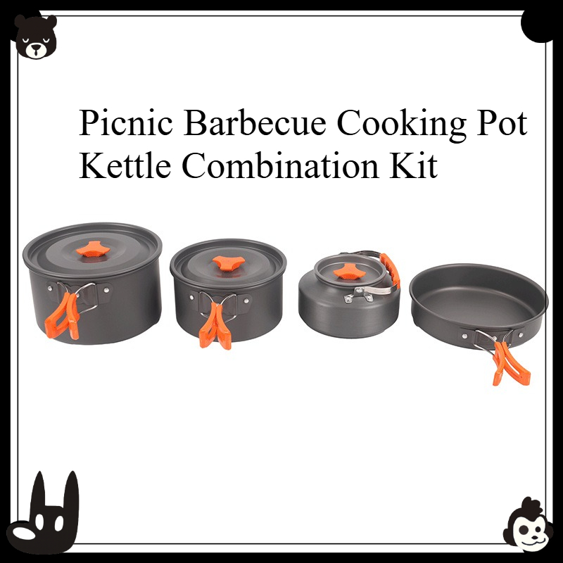 Camping Cooking Set With Kettle - Portable Outdoor Cookware Set 4 PCS