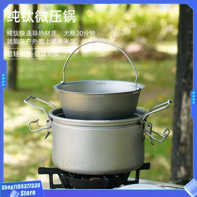 Camping Cooking Vessel - Pure Titanium Camping Pot Lightweight Outdoor