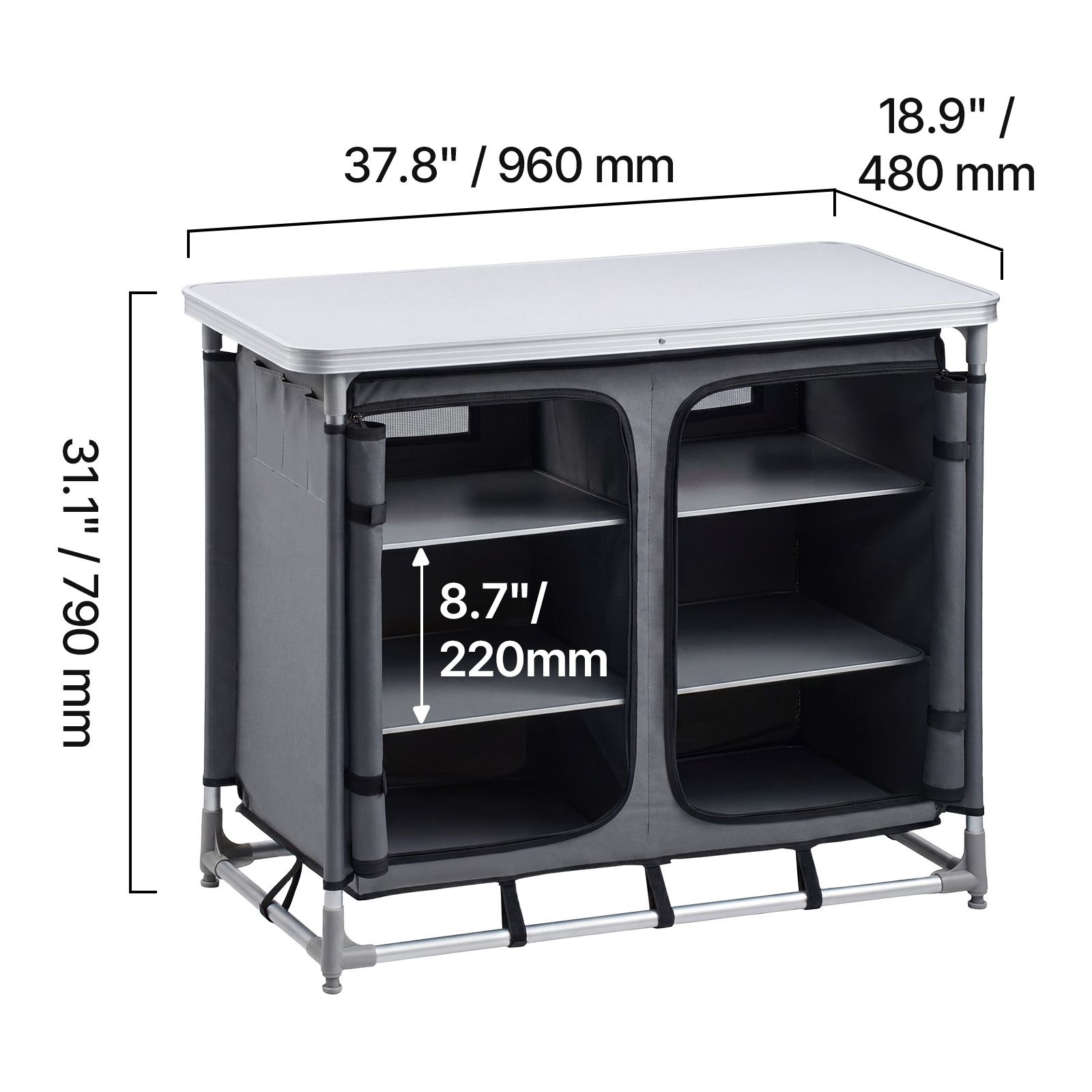 Camping Cooking Table With Storage - Camping Storage Cabinet, Outdoor Portable Aluminum
