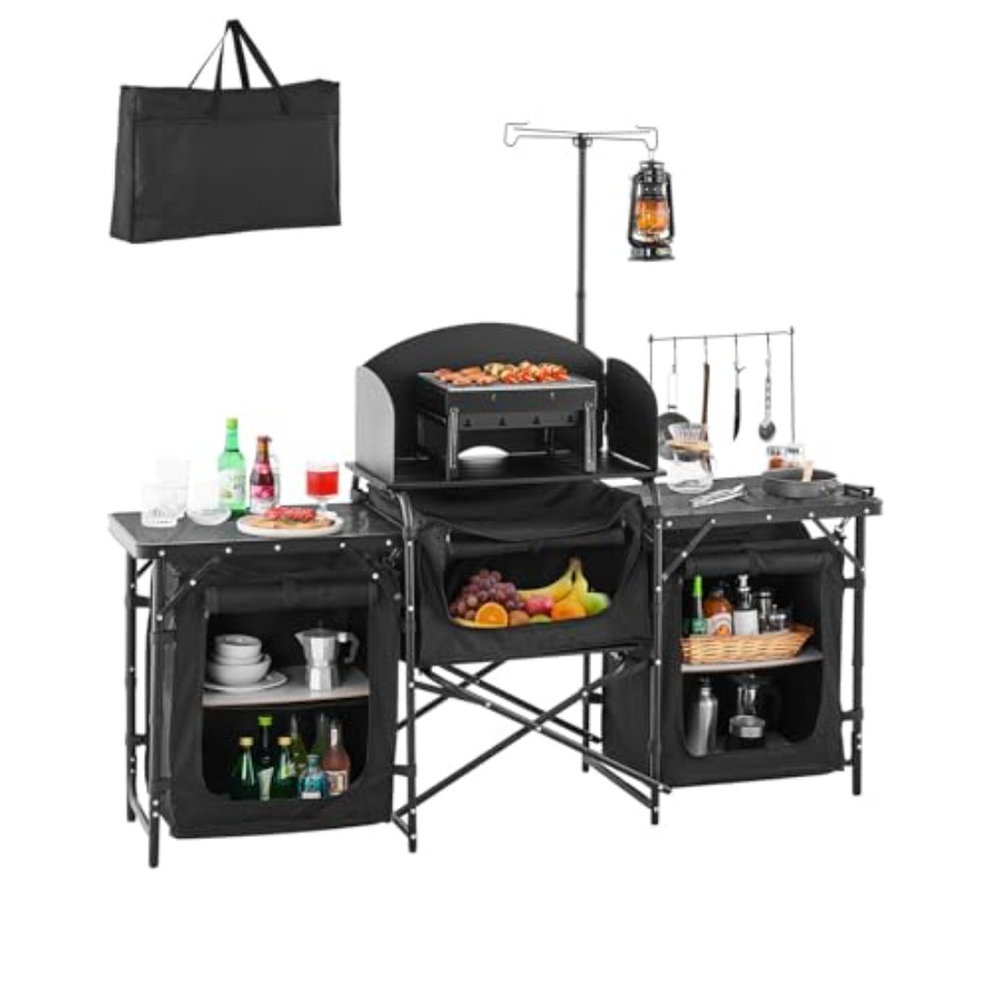 Camping Cooking Table With Storage - Camping Kitchen Table, Outdoor Camp Cooking