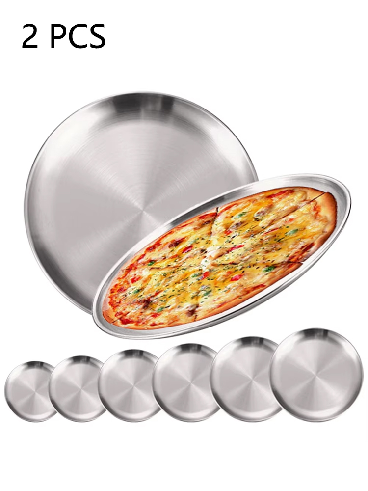 Camping Cooking Dishes - 2Pcs Stainless Steels Round Silver Shallow