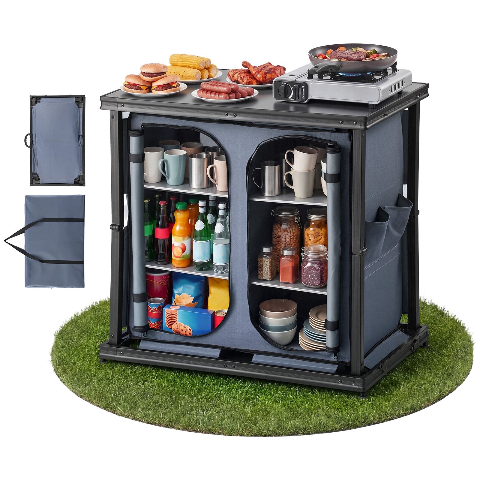 Folding Camping Storage Cabine - Camping Cooking Table With Storage ulasan dan harga