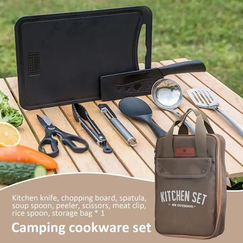 8pcs Camping Kitchen Cookware  - Camping Cooking Equipment Bag ulasan dan harga