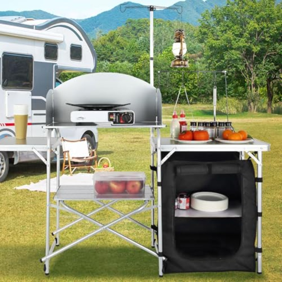 Camping Kitchen Table, Folding - Camping Cooking Table With Storage ulasan dan harga