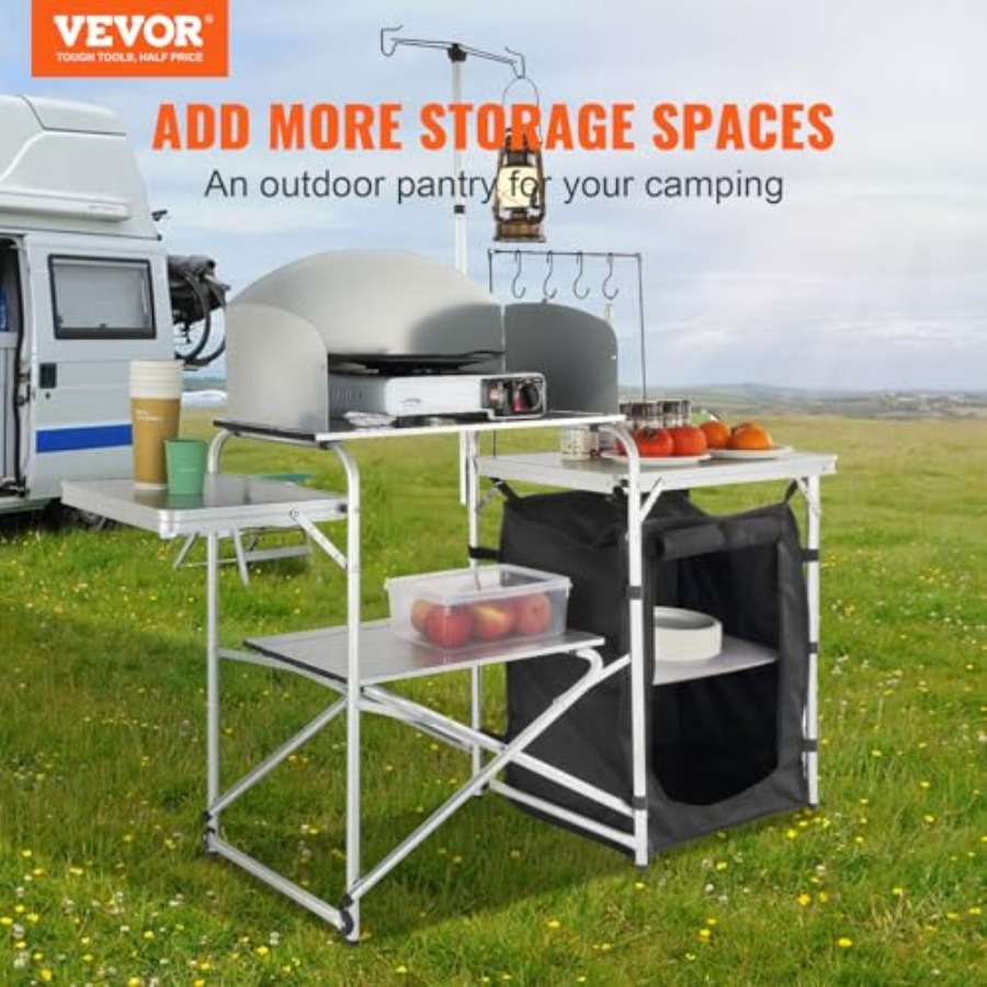 Camping Kitchen Table, Folding - Camping Cooking Table With Storage ulasan dan harga