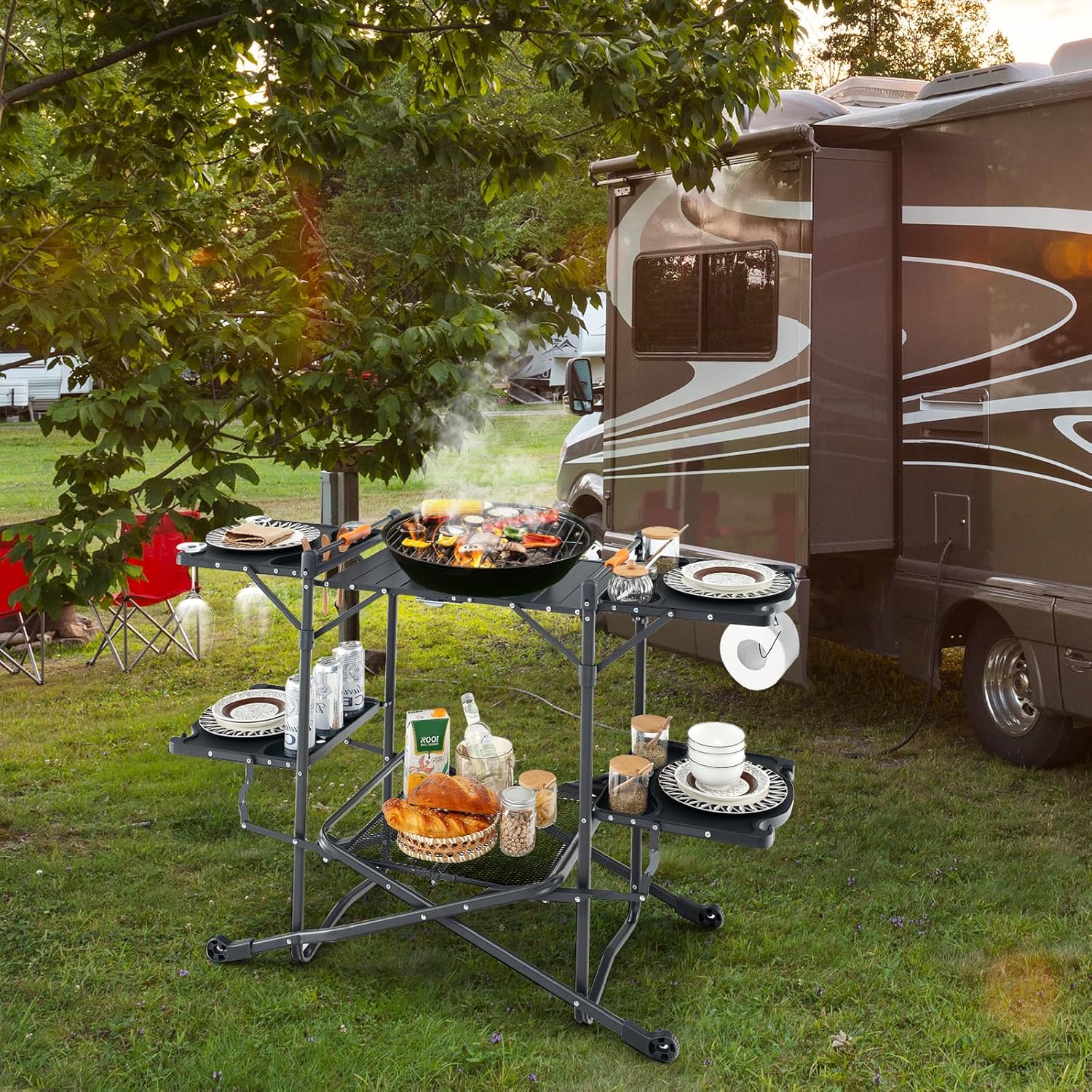 Portable Camp Cooking Table wi - Camping Cooking Table With Storage ulasan dan harga