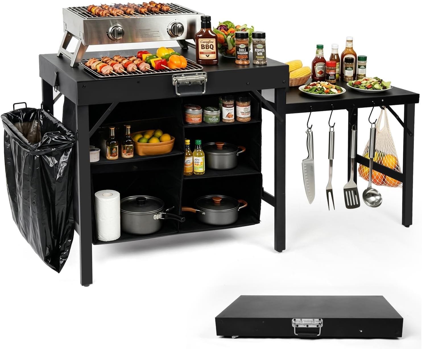 Portable Foldable Griddle Stan - Camping Cooking Table With Storage ulasan dan harga