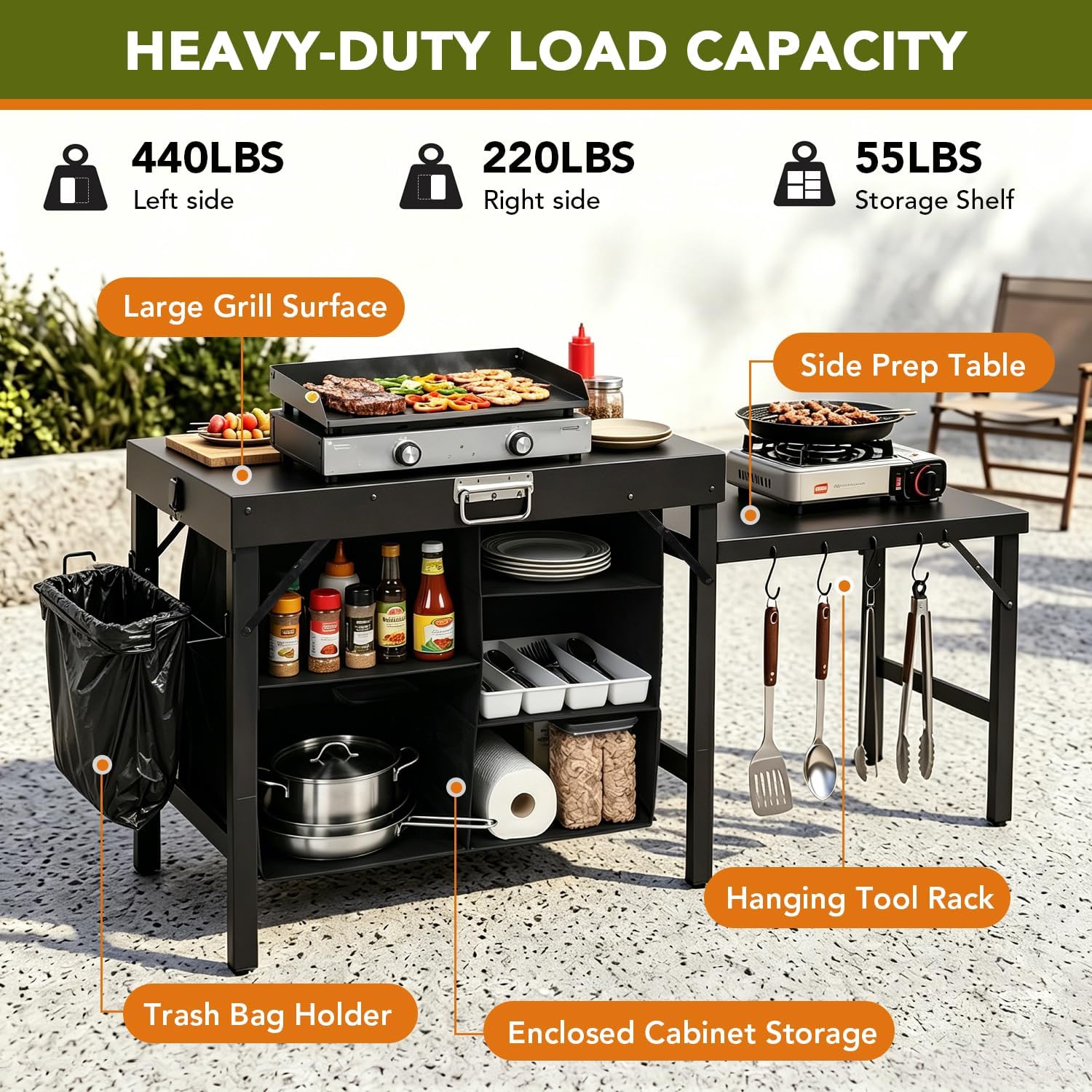 Portable Foldable Griddle Stan - Camping Cooking Table With Storage ulasan dan harga
