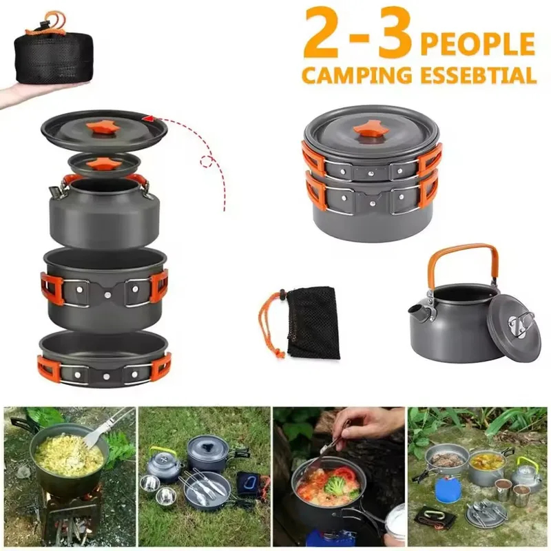 Outdoor Aluminum Alloy Camping - Camping Cooking Set With Kettle ulasan dan harga