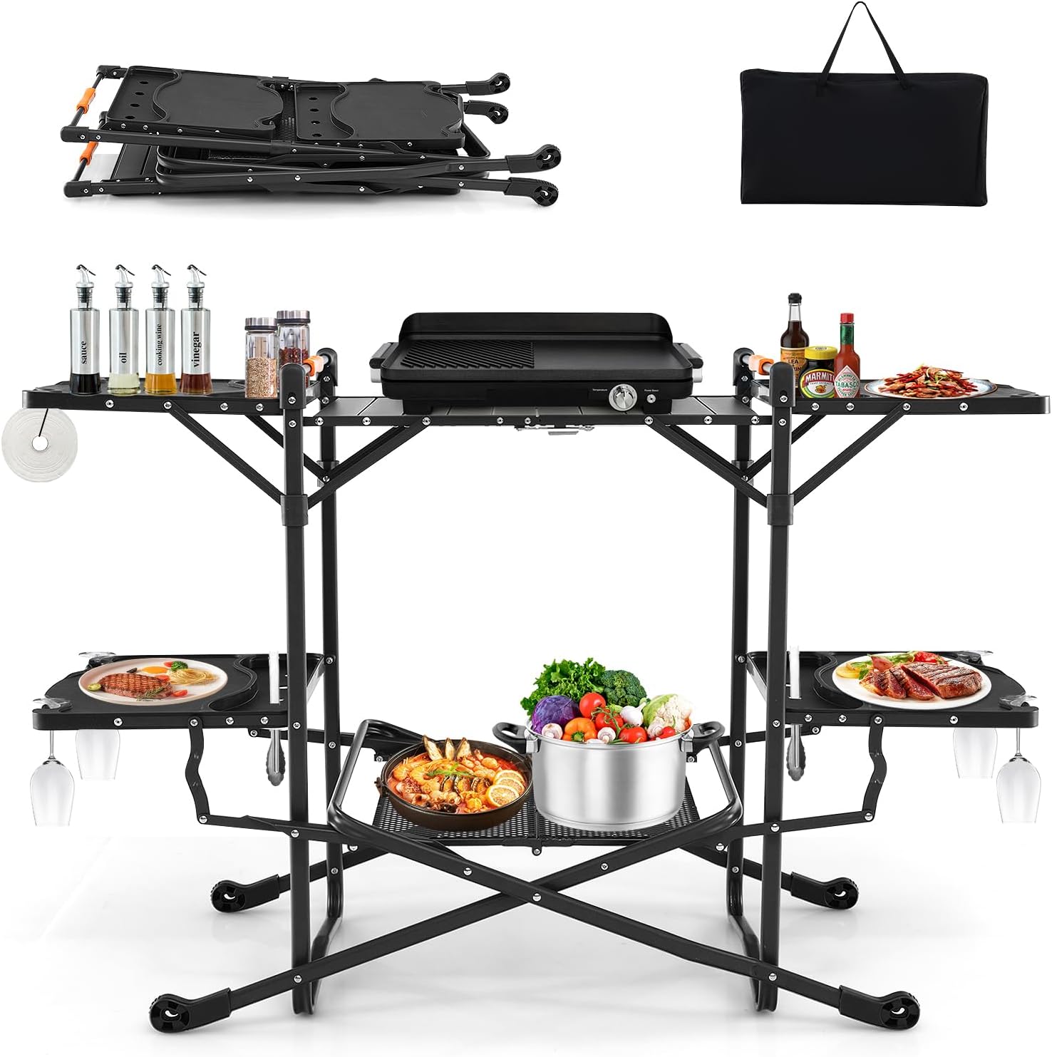 Portable Outdoor Folding Cooki - Camping Cooking Table With Storage ulasan dan harga