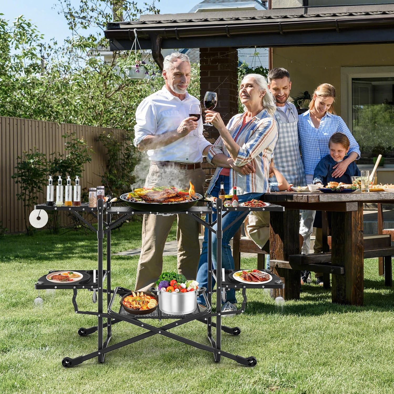 Portable Outdoor Folding Cooki - Camping Cooking Table With Storage ulasan dan harga