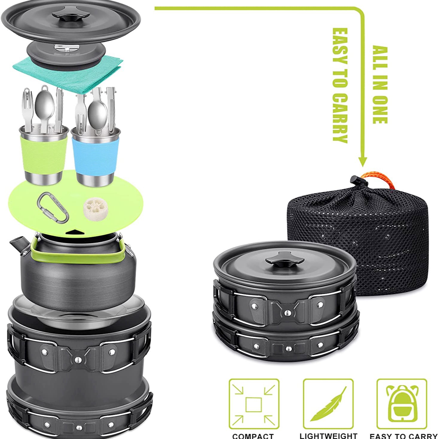 Complete 2-3 Person Camping Co - Camping Cooking Set With Kettle ulasan dan harga