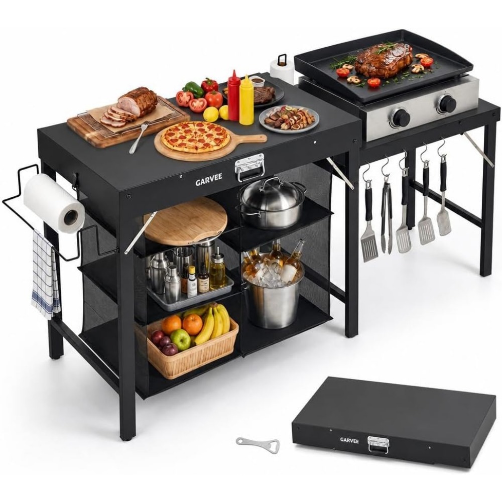 Foldable Metal Grill Table wit - Camping Cooking Table With Storage ulasan dan harga