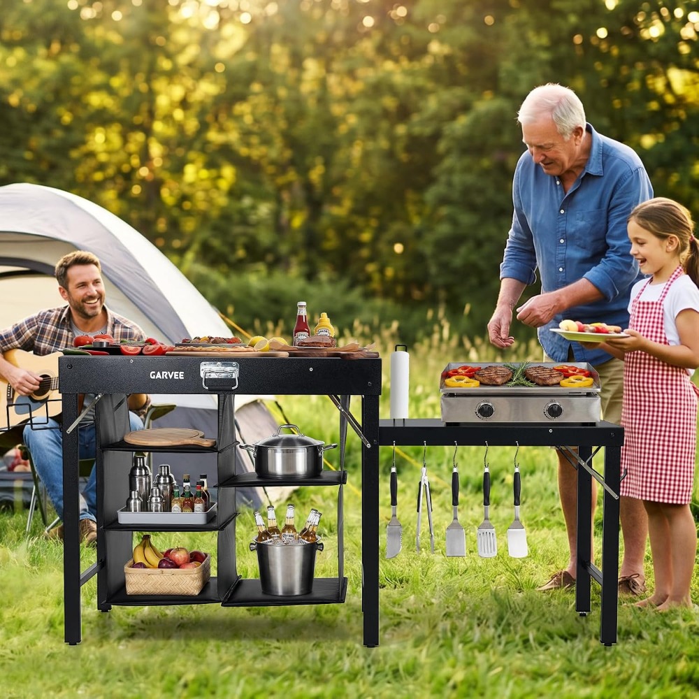 Foldable Metal Grill Table wit - Camping Cooking Table With Storage ulasan dan harga