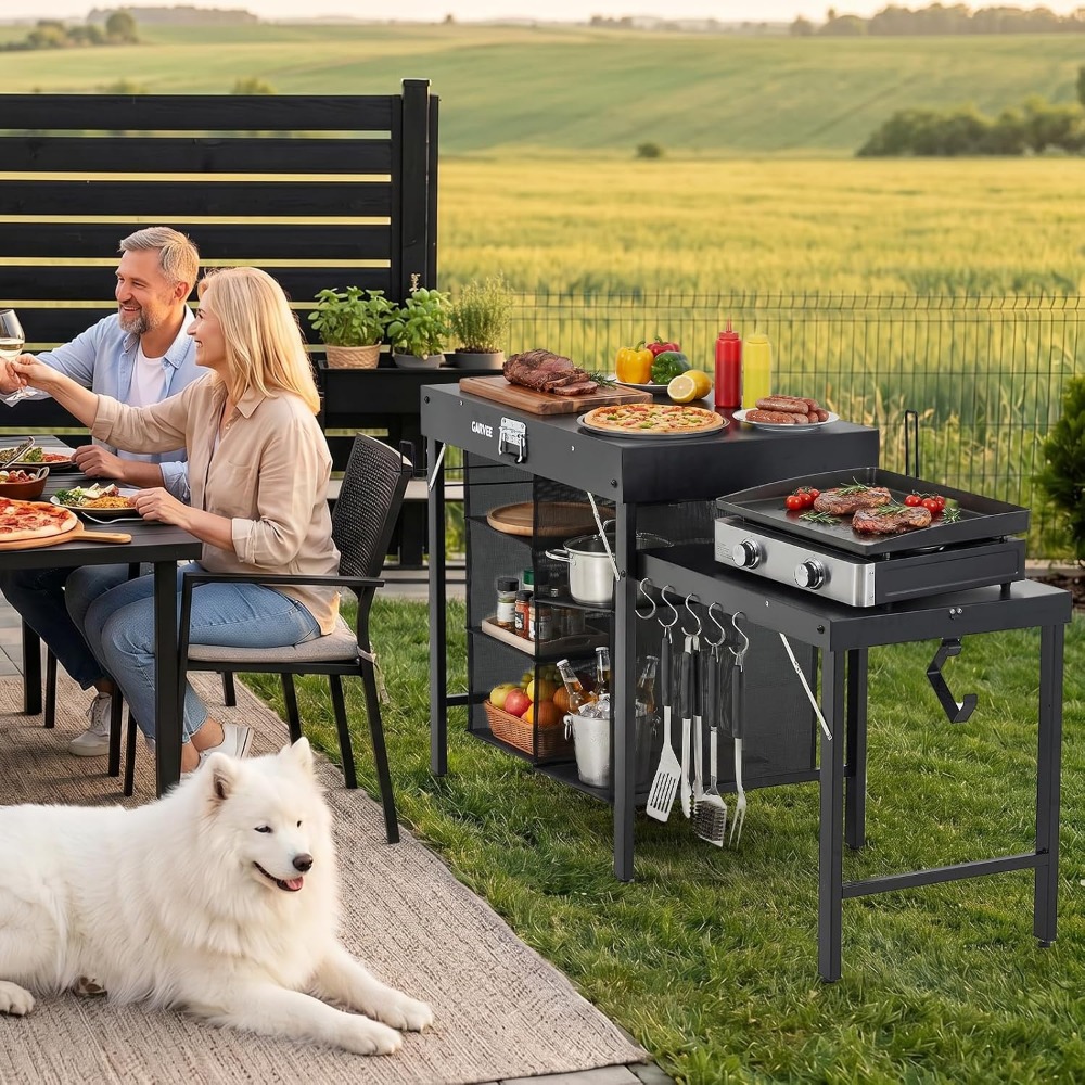 Foldable Metal Grill Table wit - Camping Cooking Table With Storage ulasan dan harga