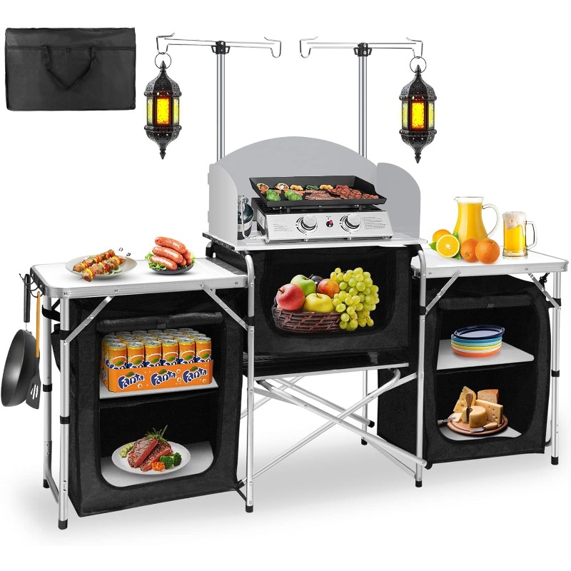 Hot-selling Outdoor Camping Mo - Camping Cooking Table With Storage ulasan dan harga