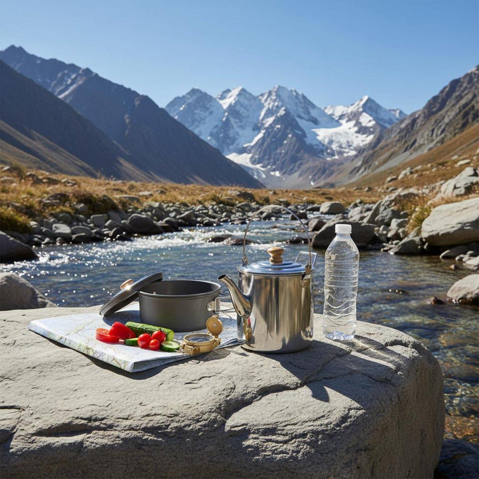 Portable Stainless Steel Outdo - Camping Cooking Set With Kettle ulasan dan harga