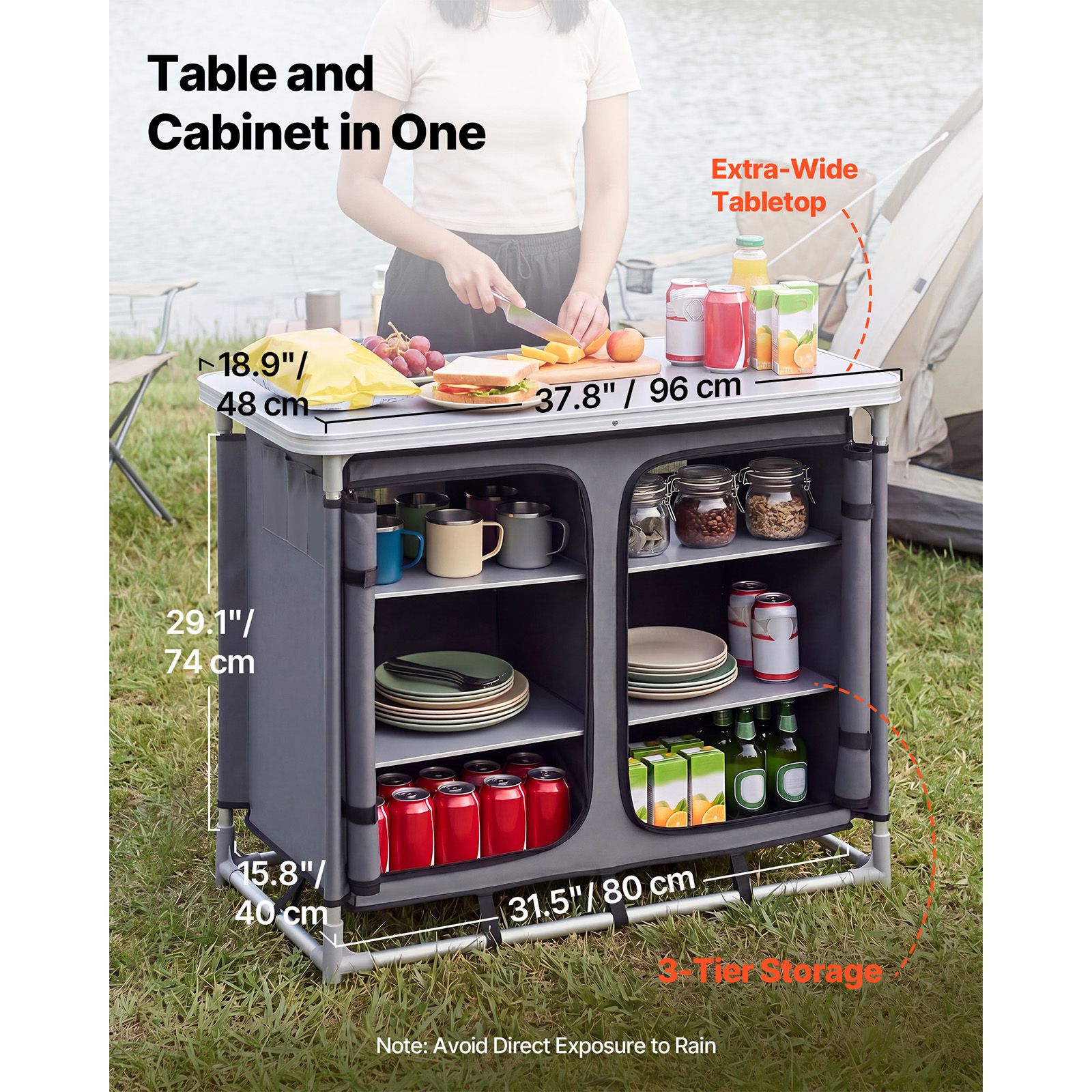 Camping Storage Cabinet, Outdo - Camping Cooking Table With Storage ulasan dan harga