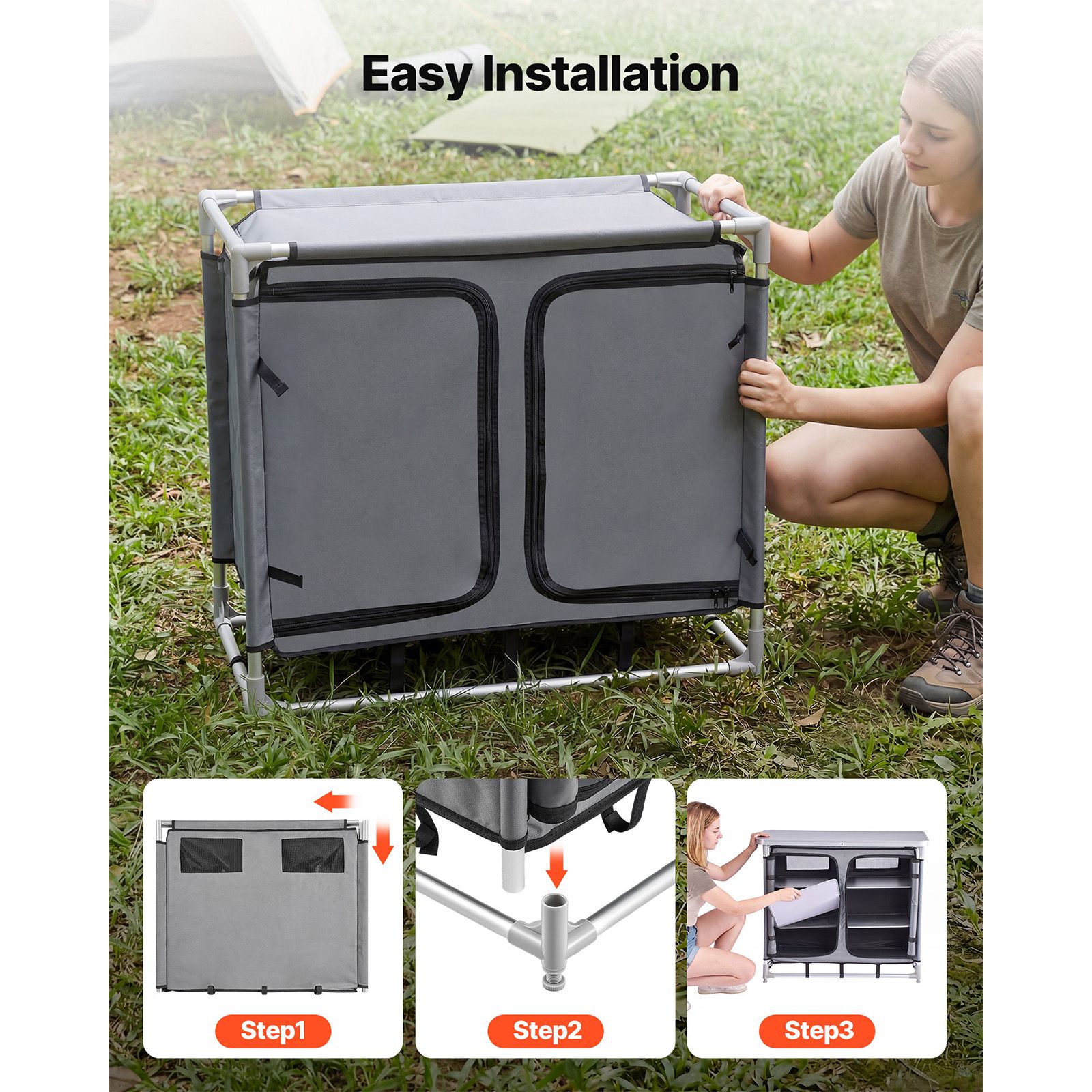 Camping Storage Cabinet, Outdo - Camping Cooking Table With Storage ulasan dan harga