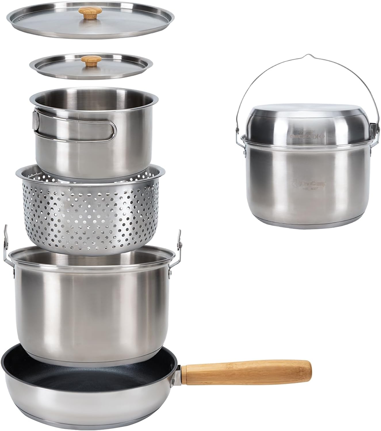 304 Stainless Steel Camping Co - Camping Cooking Set With Kettle ulasan dan harga
