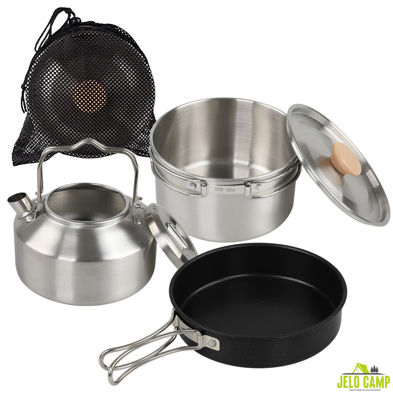 High-Grade 304 Stainless Steel - Camping Cooking Set With Kettle ulasan dan harga