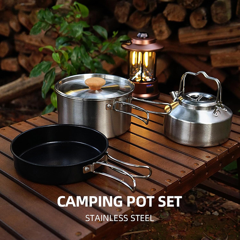High-Grade 304 Stainless Steel - Camping Cooking Set With Kettle ulasan dan harga