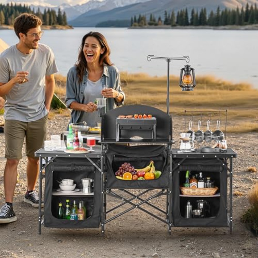 Camping Kitchen Table, Outdoor - Camping Cooking Table With Storage ulasan dan harga