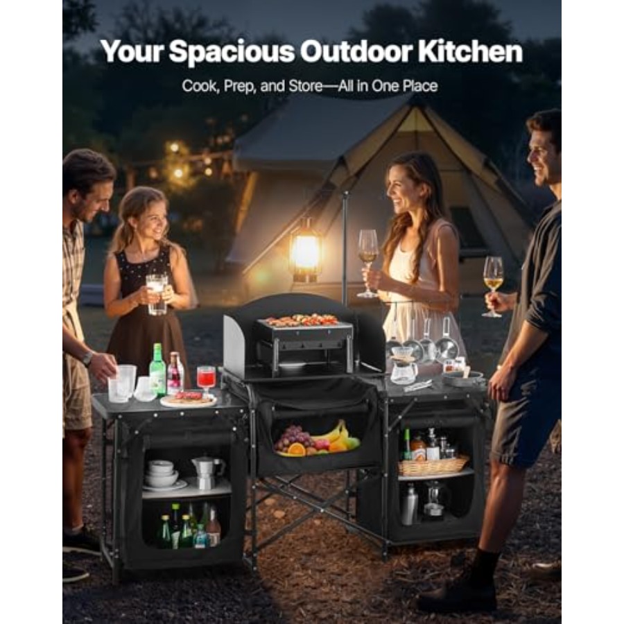 Camping Kitchen Table, Outdoor - Camping Cooking Table With Storage ulasan dan harga